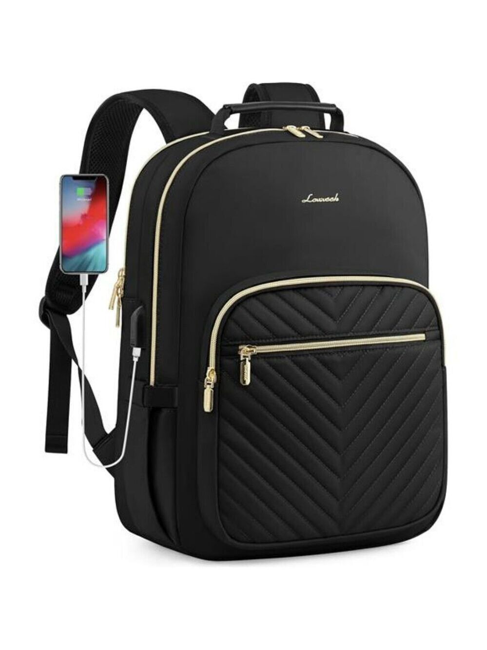 Womens Quilted Laptop Backpack Purse USB Work Travel School Bag Fits 15 Inch